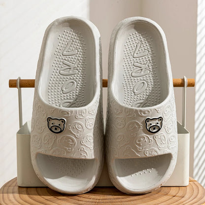 Printting Cute Bear Women Slippers Summer Indoor Soft Cartoon Sandals Bathroom Anti-slip Outdoor Comfy Men Leisure Shoes Couple Beauty Fashion