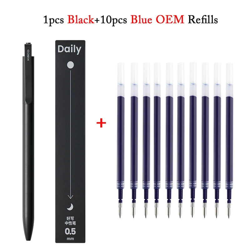 KACO Gel Pens Press Signature Pen Stationery Metal Pen Clip 0.5mm Black Ink Quicking Drying Large Capacity 800M Smooth Writing Beauty World Shop