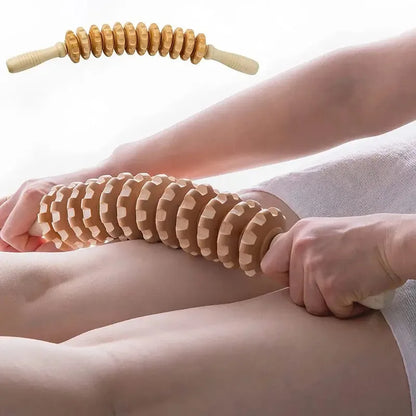 Body Fascia Massager Anti-slip Handle Wood Grooved Gear Arms Legs Thighs Buttocks Smooth Roller Massager for Back Relaxation Beauty World Shop