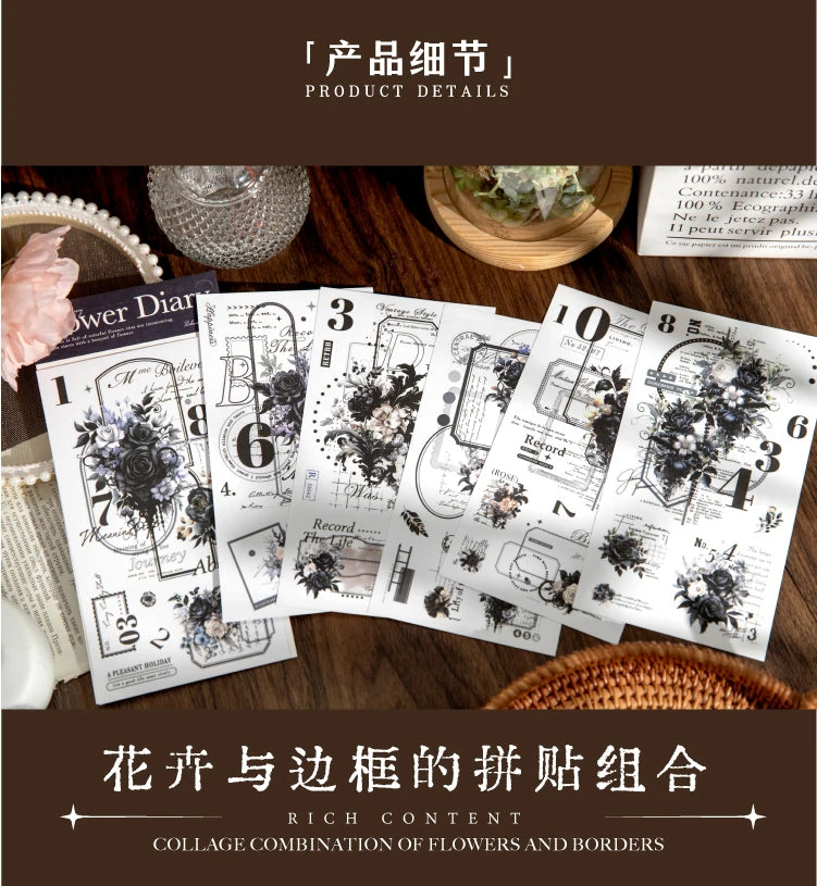 Journal GO 6pcs Flower Shadow Decorative Sticker Fresh Plant Flowers Collage Scrapbooking Label Diy Diary Journal Planner Label Beauty World Shop