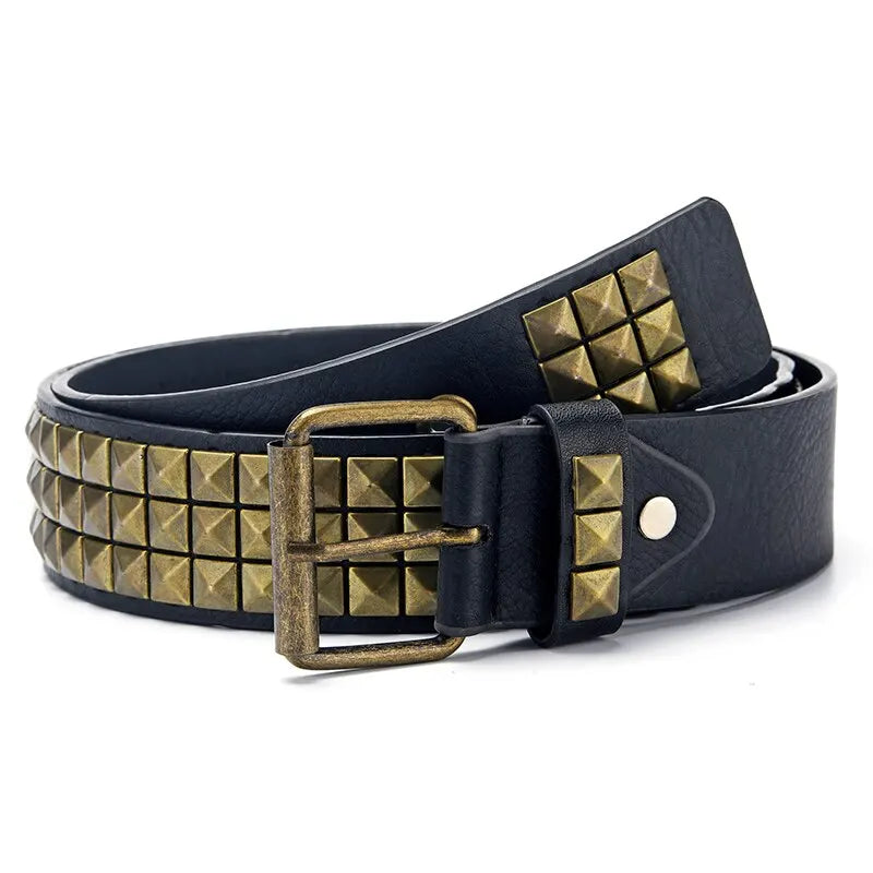 Fashion New Square Bead Rivet Belt Metal Pyramid Belt Men and Women Punk Hardware Jeans Belt Y2K Belt Designer Belt Women's Belt Beauty World Shop
