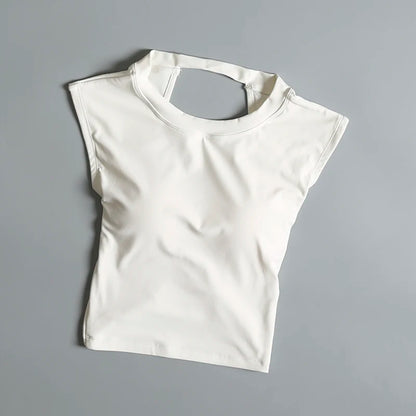 Sexy Short Backless Fixed Chest Pad Sports T-shirt Vest Women's Tight Fitting Quick Drying Slimming Yoga Suit Top Clothing Beauty World Shop