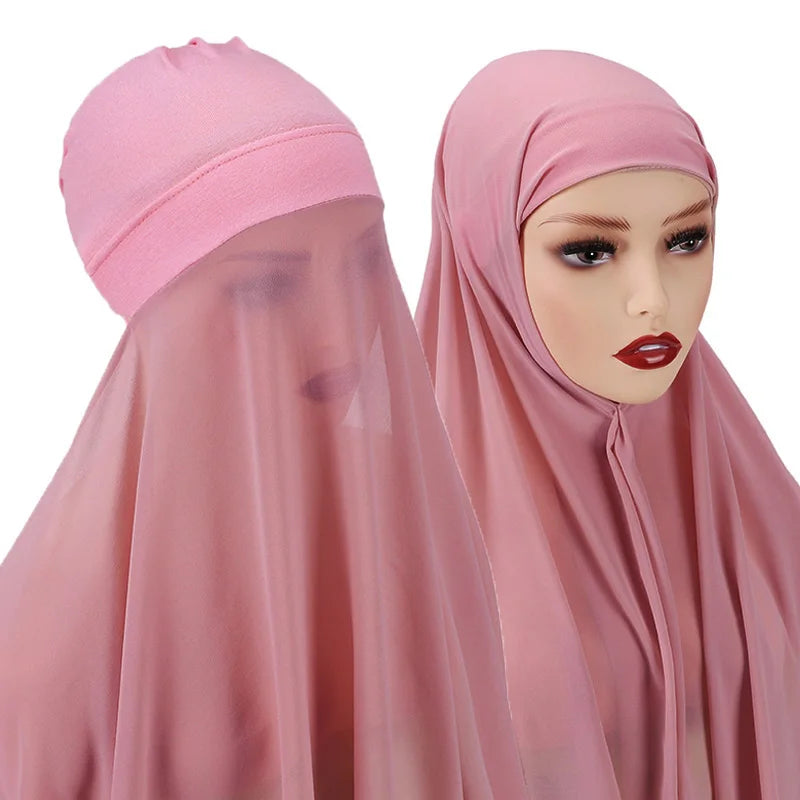 Muslim Women Bonnet + Chiffon Shawl Instant Under scarf Cap Islam Inner Scarf Headband Stretch Hijab Cover Headwrap Turbante Beauty World Shop