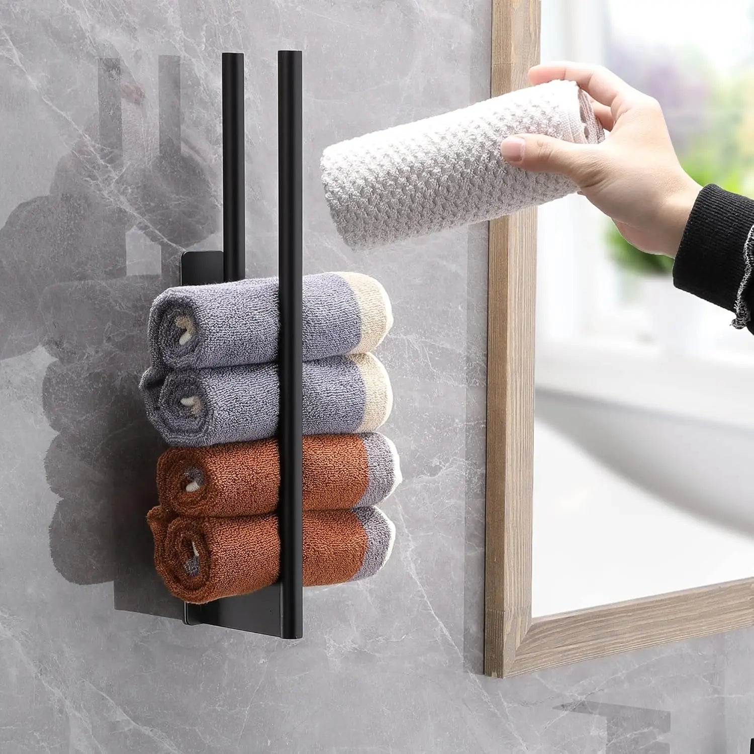 Bathroom Towel Racks No Drill Double Adhesive Towel Bar Stainless Steel Matte Black Towel Holder for Bathroom Kitchen Beauty World Shop