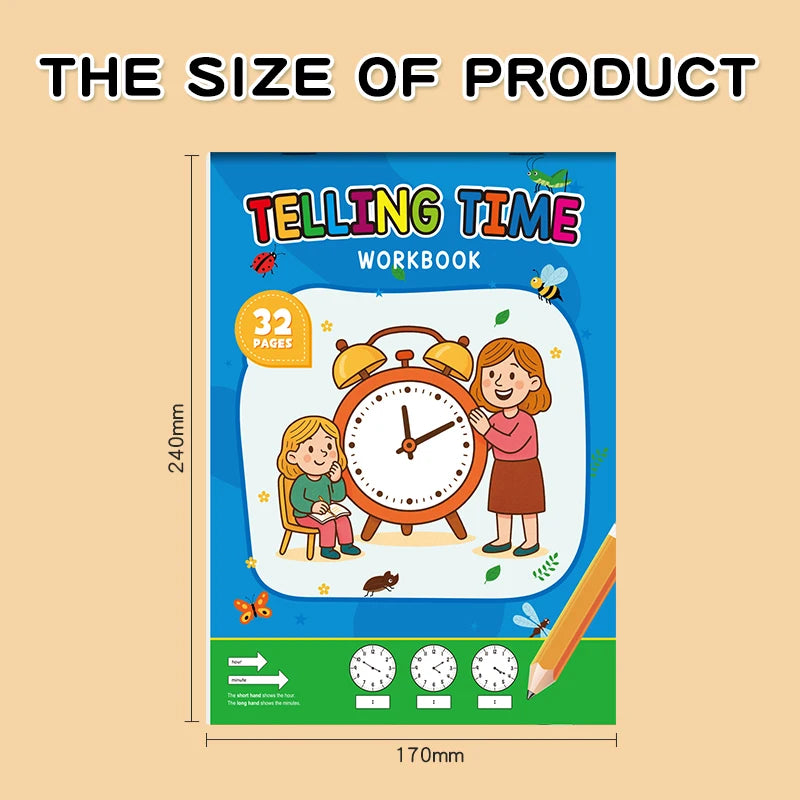 32 Page Telling Time Exercise Time Cognition Book Interactive Game Book about Time Fun Time Game Drawing Learning Book Beauty World Shop