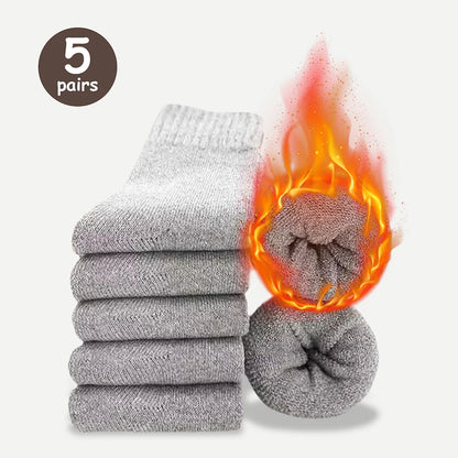 3/5 Pairs Men's Winter Warm Socks, Thick Towel Mid-Calf Socks, Anti-Cold Snow Boots Socks Elastic Solid Color Beauty World Shop