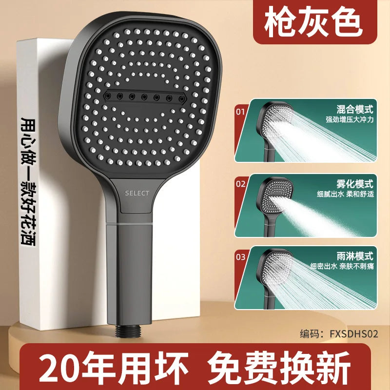New 13CM Large Panel 3 Modes Shower Head High Pressure Water Massage Shower Head With Filter Element Bathroom Accessories Beauty World Shop