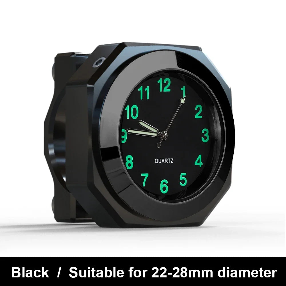 Aluminum Luminous Quartz Watch 22-28mm Motorcycle Scooter Bicycle Handlebar Mount Clock Time Display Clock Moto Accessories Beauty World Shop