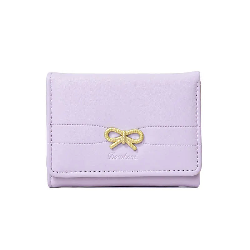 Fashion Wallets Girls Cute Bow Small Wallet Aesthetic Card Holder Classic Three Fold Purse For Women Student Simple Coin Pouch Beauty World Shop
