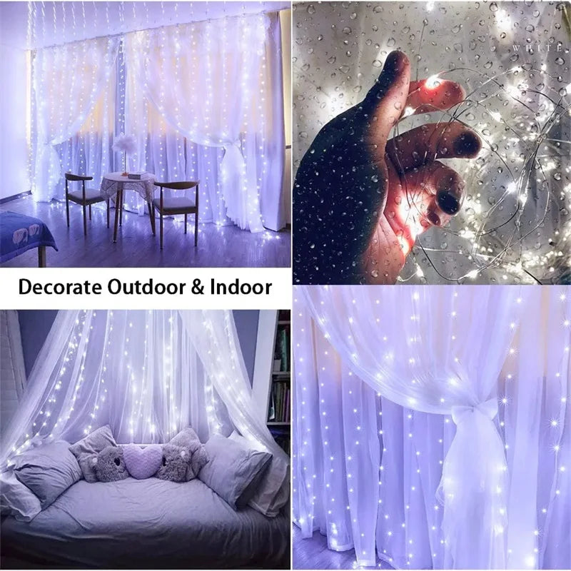 Christmas Lights LED Fairy String Curtain Lights 8 Mode Remote USB Festoon Christmas Decor For Home Holiday New Year Lamp Beauty Fashion