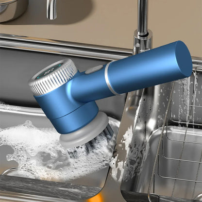 Electric Cleaning Brush LED Display with 5 Replaceable Brush Heads 3-speed Adjustable Cleaning Tool For Kitchen Bathroom