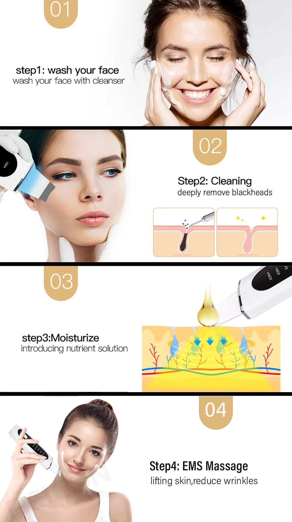 Ultrasonic Skin Scrubber Facial Peeling Face Scrubber Blackhead Remover Ance Pore Deep Facial Cleaning Spatula Facial Cleanser Beauty World Shop
