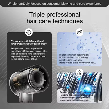 2025 Professional Leafless Hair Dryer Negative Ion Attachment Negative Ion Salon Tool Home Travel Portable Electric Hair Dryer