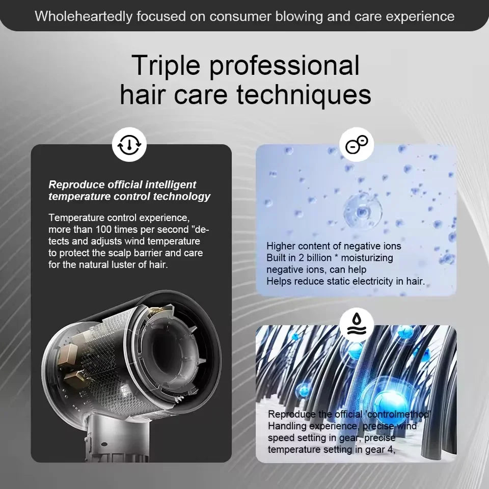 2025 Professional Leafless Hair Dryer Negative Ion Attachment Negative Ion Salon Tool Home Travel Portable Electric Hair Dryer Beauty World Shop