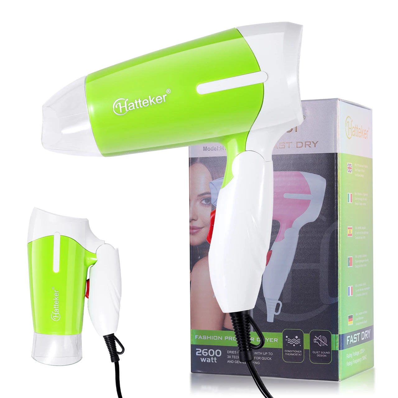 Hatteker 3-level Folding Hairdryer 2600W Hot Air Anion Hair Care for Home Travel Hair Dryer Dormitory Blow Drier 220V-240V EU