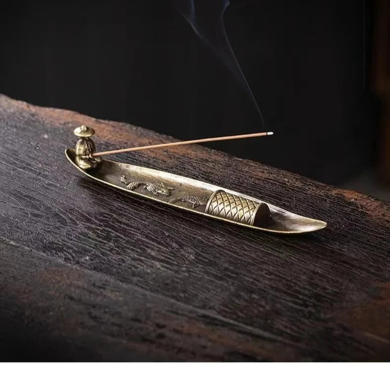 Creative Incense Holder Aromatherapy Ornament Incense Holder Boat Old Men Fishing Japanese Style Incense Stick Burner Home Decor Beauty World Shop