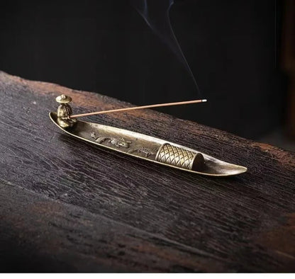 Creative Incense Holder Aromatherapy Ornament Incense Holder Boat Old Men Fishing Japanese Style Incense Stick Burner Home Decor Beauty World Shop