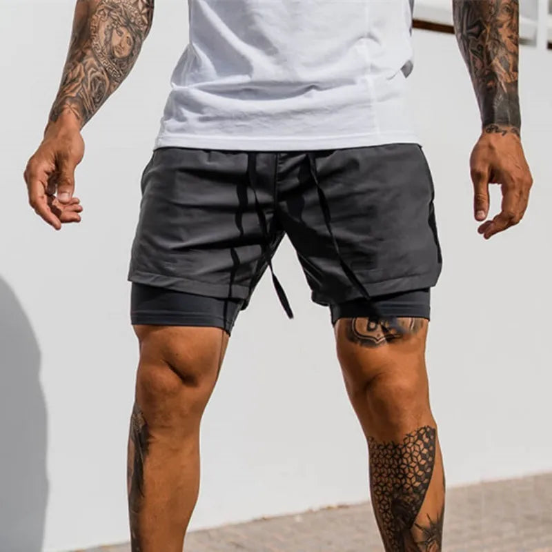 2025 NEW 2 IN 1 Sport Running Casual Breathable Shorts Men Double-deck Jogging Quick Dry GYM Shorts Fitness Workout Men Shorts