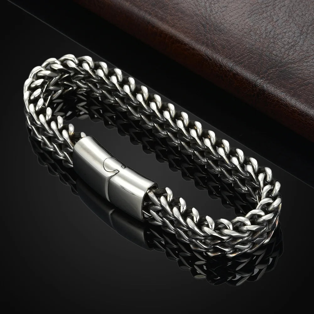 Stainless Steel Braided Double Row Front and Rear Fish Scale Alloy Magnetic Buckle Bracelet with Keel Jewelry New Model Beauty World Shop