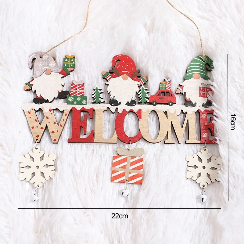 Gnome Santa Claus Wooden Hanging Ornament 2024 Merry Christmas Decoration for Home Door Xmas Tree Pendants Navidad New Year 2025 Beauty World Shop