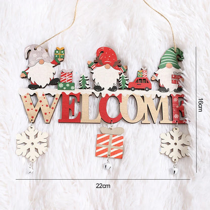 Gnome Santa Claus Wooden Hanging Ornament 2024 Merry Christmas Decoration for Home Door Xmas Tree Pendants Navidad New Year 2025 Beauty World Shop