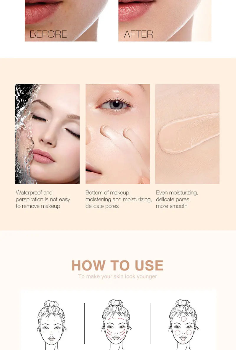 Liquid foundation naturally covers flaws without sticking powder, plain face cream, transparent foundation, conceals blemishes Beauty World Shop