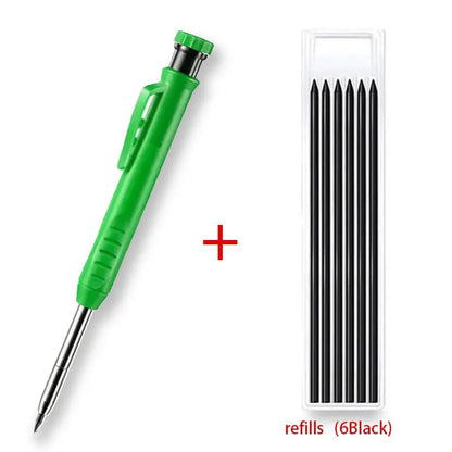 Solid Carpenter Pencil With Refill Lead And Built-in Sharpener For Deep Hole Mechanical Pencil Scribing Marking Woodworking Tool Beauty World Shop