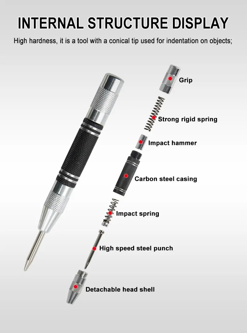 2pc Spring Type Automatic Center Punch Locator Glass Striker Window Breaker Punch Centering Punch Punch Tool Beauty World Shop