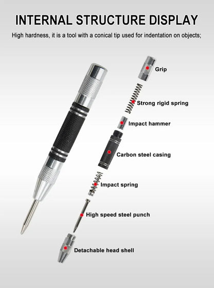 2pc Spring Type Automatic Center Punch Locator Glass Striker Window Breaker Punch Centering Punch Punch Tool Beauty World Shop