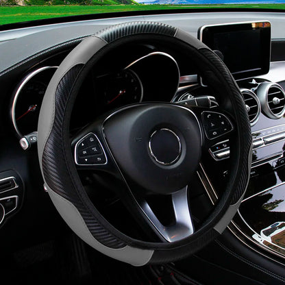 PU Carbon Fiber Leather Car Steering Wheel Cover without Inner Ring Suitable for 14.5-15 Inches of Automotive Supplies Beauty World Shop