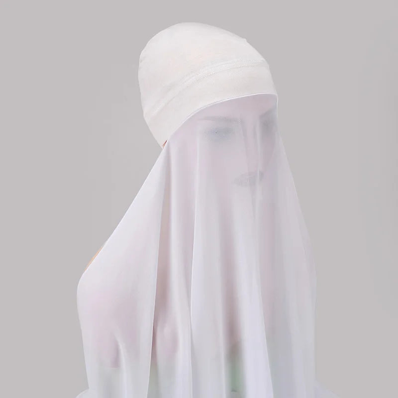 Muslim Women Bonnet + Chiffon Shawl Instant Under scarf Cap Islam Inner Scarf Headband Stretch Hijab Cover Headwrap Turbante Beauty World Shop
