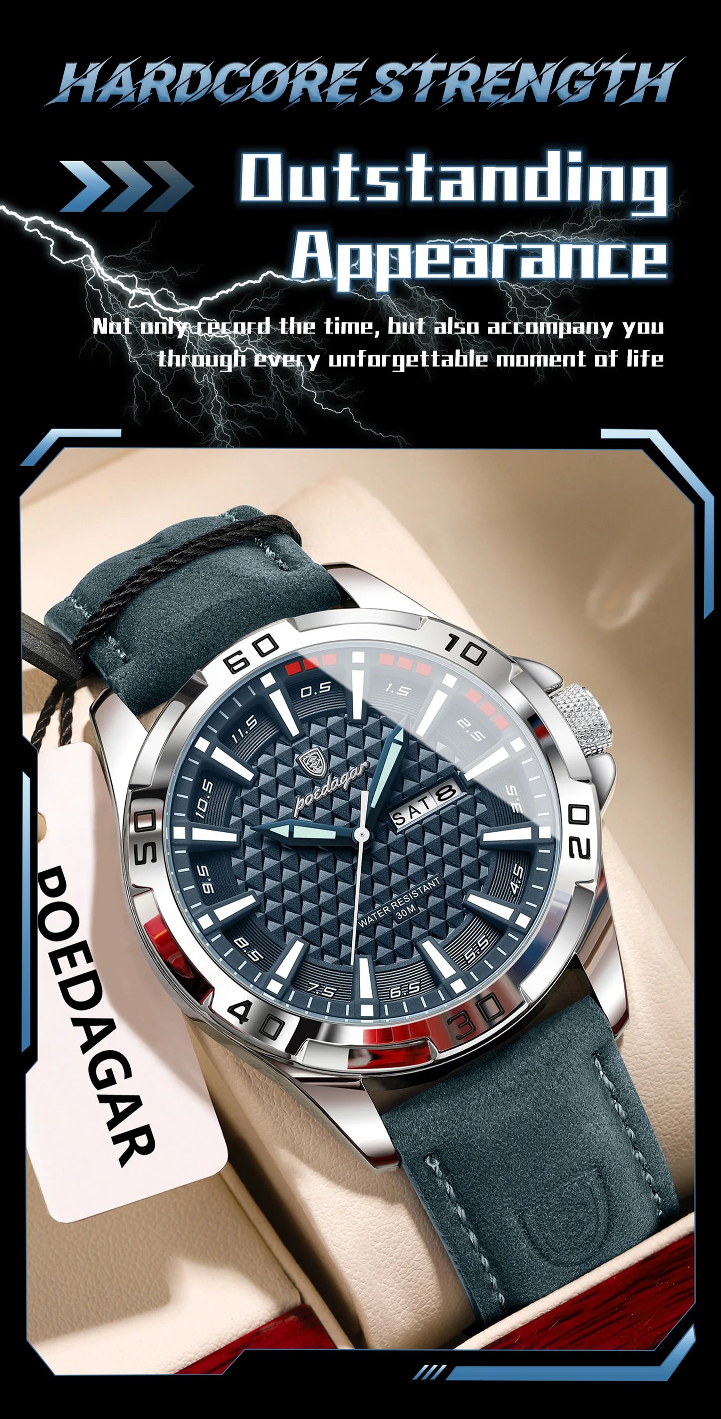 POEDAGAR Original Men Watch Luxury Waterproof Luminous Date Week Watch For Man Quartz Leather Fashion Men's Watches Reloj Hombre Beauty World Shop