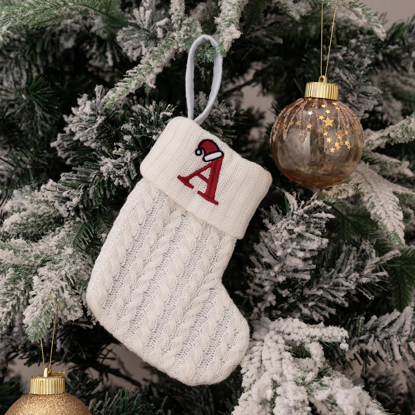 1PC A-Z Letter Hanging Christmas Stockings Knitted Socks  Christmas Tree Hanging for Family Party Decoration Beauty World Shop