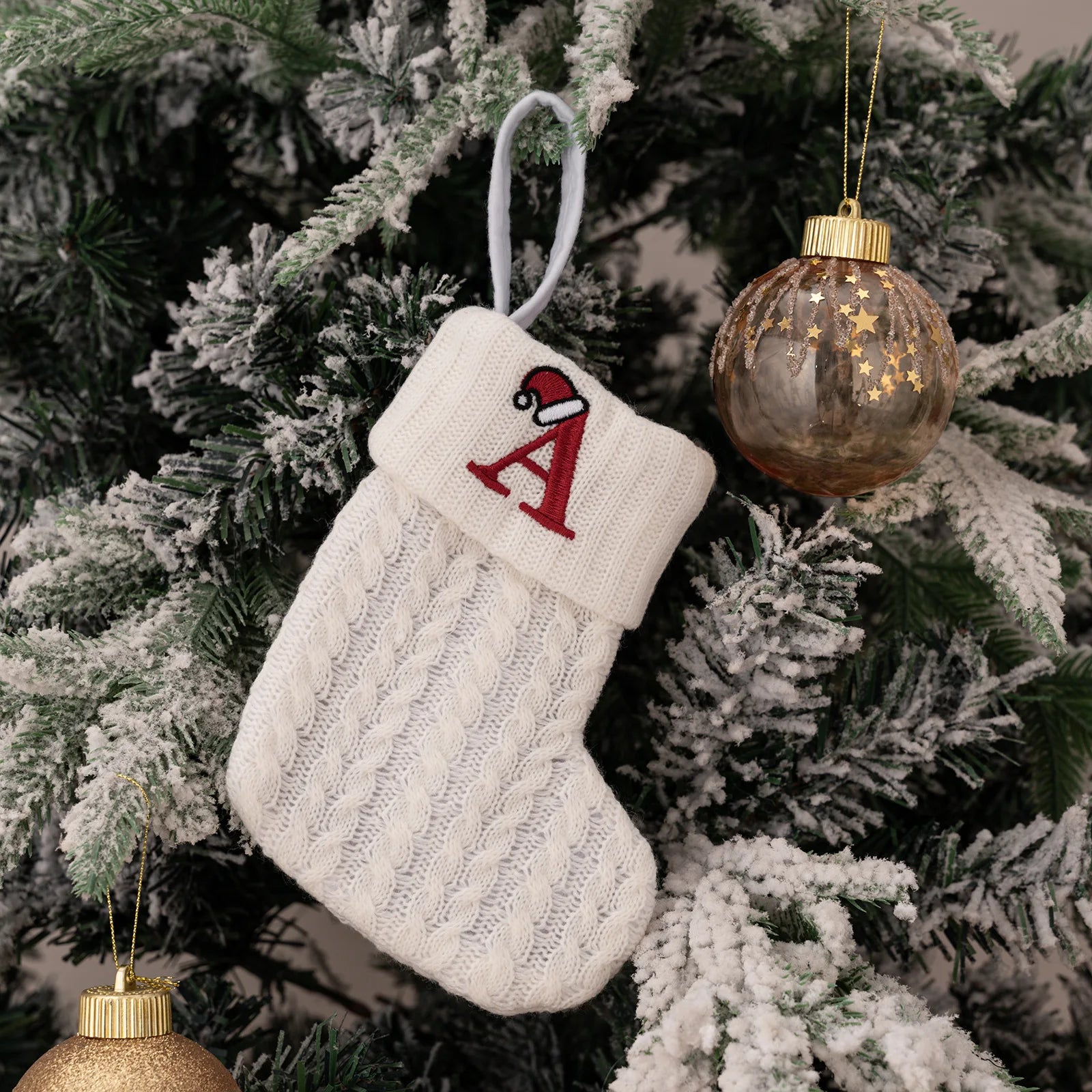 1PC A-Z Letter Hanging Christmas Stockings Knitted Socks  Christmas Tree Hanging for Family Party Decoration Beauty World Shop
