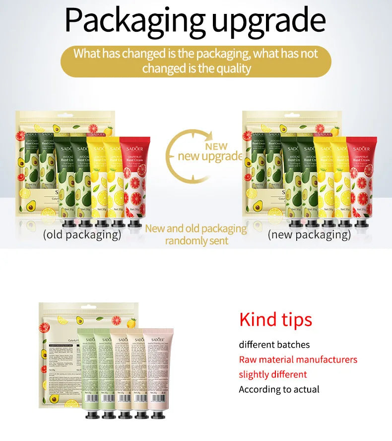 5Pcs/set Fruit Plant Fragrance Hand Cream Sets Moisturizing Repair Anti Dry Hand Lotion Sets Hands Skin Care Products Beauty Trend Shop