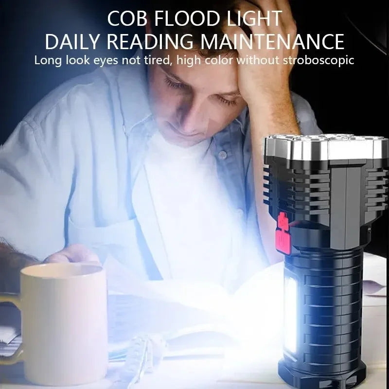 5LED High Power Led Flashlights Rechargeable Camping Spotlight with Side Light 3 Lighting Modes for Camping Adventure Outdoor Beauty World Shop