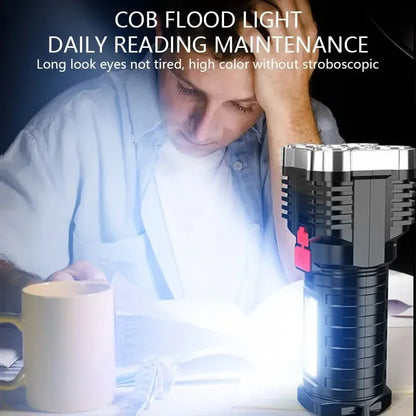 5LED High Power Led Flashlights Rechargeable Camping Spotlight with Side Light 3 Lighting Modes for Camping Adventure Outdoor Beauty World Shop