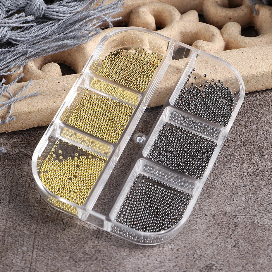 6 Grid Gold Mixed Size Stainless Steel Metal Bead Nail Art Decoration 3D Mini Small Caviar Ball Sliver Charm Pearl Manicure Beauty World Shop