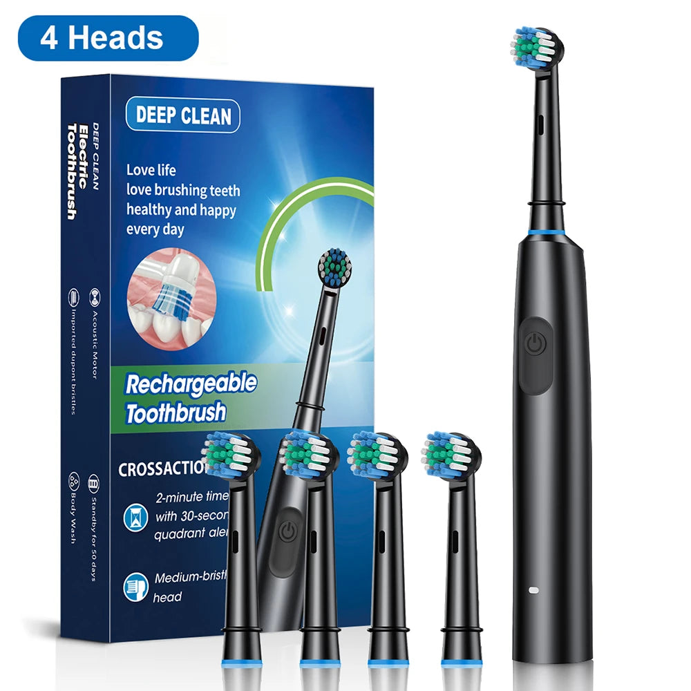 Electric Toothbrush Rotary Rechargeable Electric Toothbrush for Adults Rotating Electric Toothbrushes with 8 Soft Brush Heads Beauty World Shop