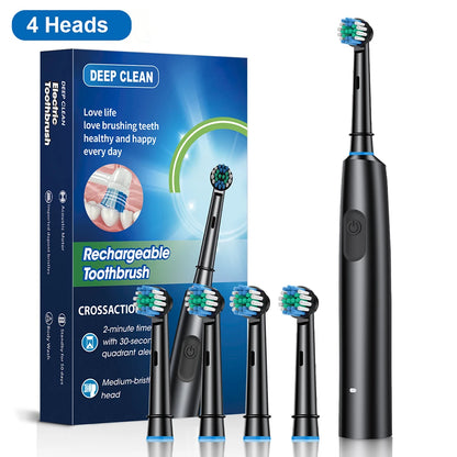 Electric Toothbrush Rotary Rechargeable Electric Toothbrush for Adults Rotating Electric Toothbrushes with 8 Soft Brush Heads Beauty World Shop