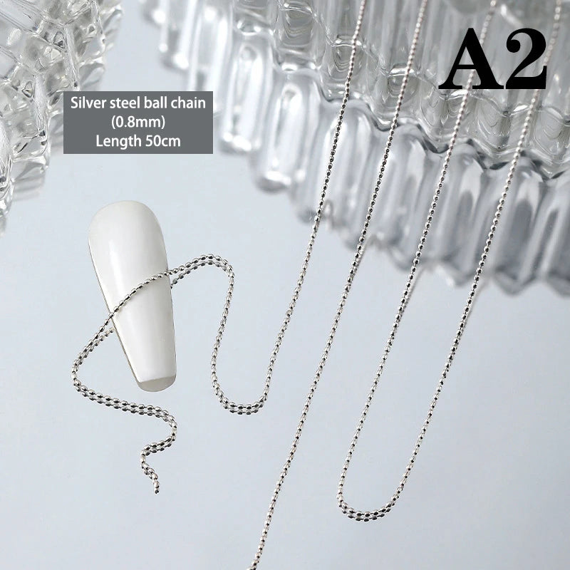 50cm 0.8mm Gold Silver Nail Bead Chain Charm Ellipse Stone Nail Art Decorations Giltter Metal Steel Ball Jewelry Accessory Beauty World Shop