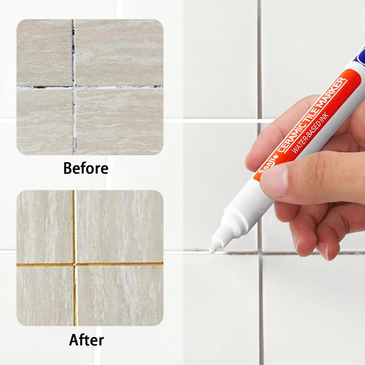 1Pcs Waterproof Ceramic Tile Grout Marker Pen, White Tile Repair Pen with Anti-Mold Filler, Bathroom Floor Tile Gap Cleaning Pen Beauty World Shop