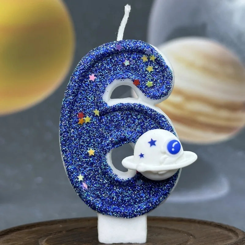 DIY Planet themed Spaceship 0-9 DIY digital candle Dark Blue Birthday candle Outer space themed party cake decoration Beauty World Shop