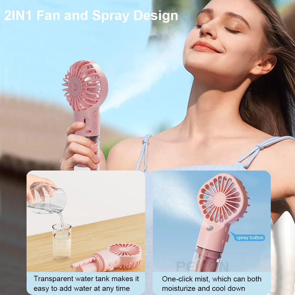 Portable Humidifier Fan Mini Handheld Mist Fan Portable USB Rechargeable Handheld Fan with Humidifier Mini Water Spray Hand Fan Beauty World Shop