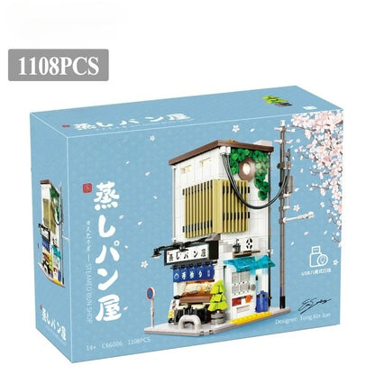 Japanese Street View Building Blocks Tea House Bun House Cafe Store Architecture Model Bricks Kids DIY Toys Holiday Gifts Beauty World Shop
