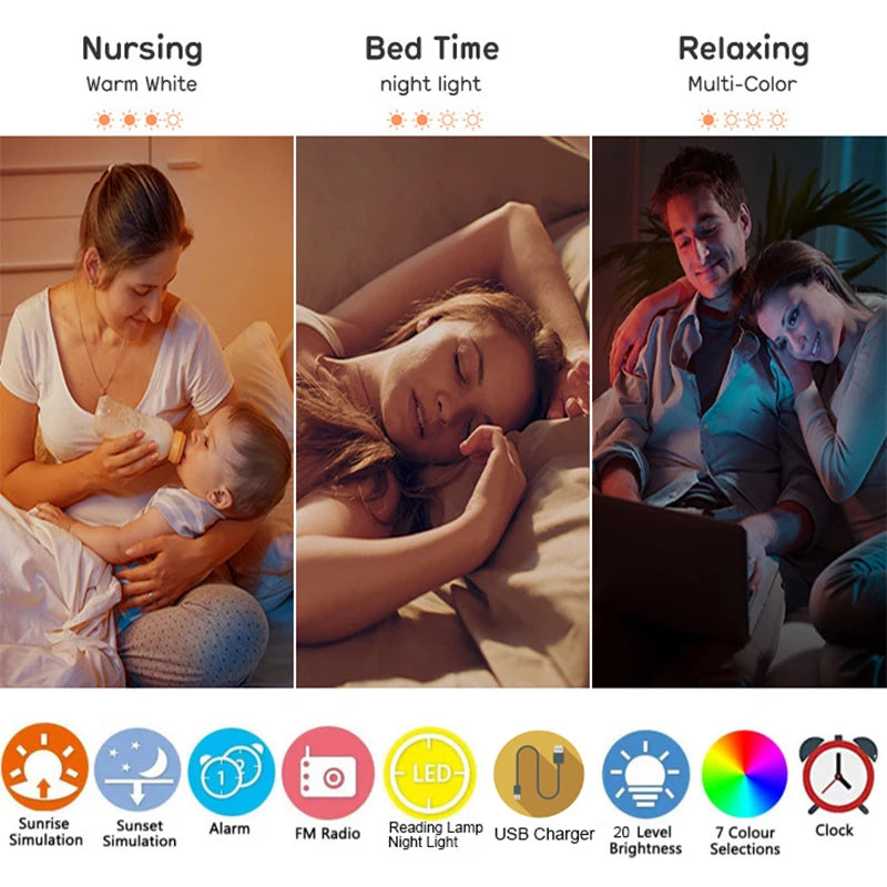 Wake Up Light Alarm Clock with Sunrise/Sunset Simulation Dual Alarms FM Radio Nightlight 7 Colors Natural Sounds Snooze Beauty World Shop