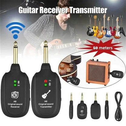 A8 Guitar Wireless System - Built-in Rechargeable Transmitter & Receiver for Electric Guitar/Bass Beauty World Shop