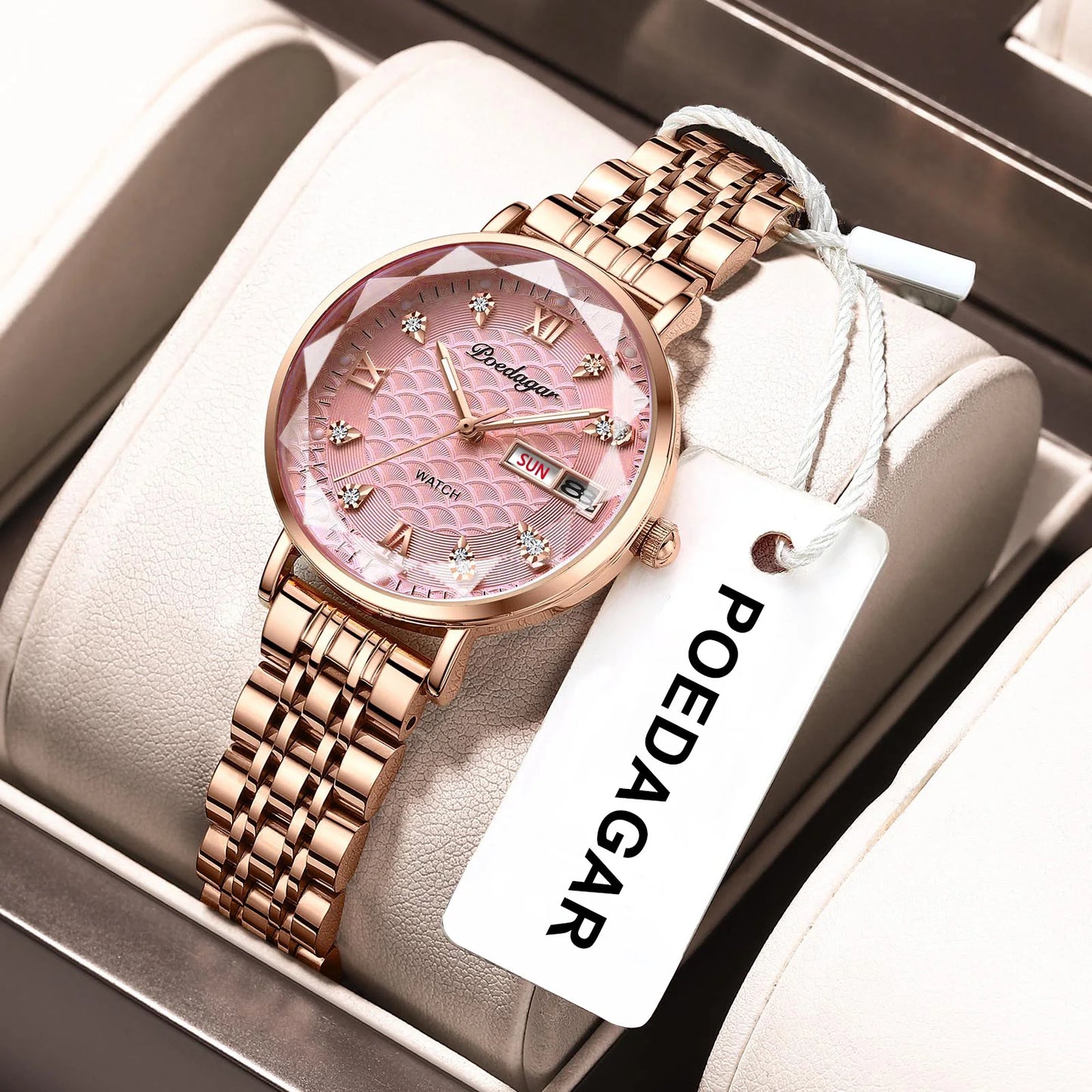 POEDAGAR Top Elegant Women's Watches Stainless Steel Date Week Woman Watch Waterproof Luminous Fashion Ladies Watch Quartz Reloj Beauty World Shop