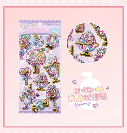Kawaii Capsule Sparkling 3D Stickers Scrapbooking Diy Journal Stationery Sticker Cute Deco Art School Supplies Beauty World Shop
