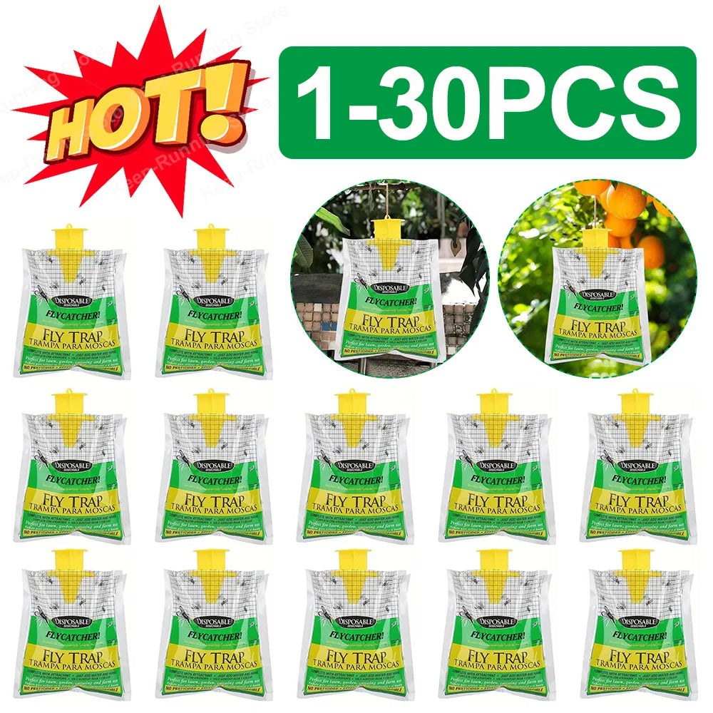 1-30Pcs Hanging Fly Trap Disposable Fly Catcher Bag Mosquito Trap Catcher Fly Wasp Insect Bug Killer Flies Trap for Outdoor Beauty World Shop